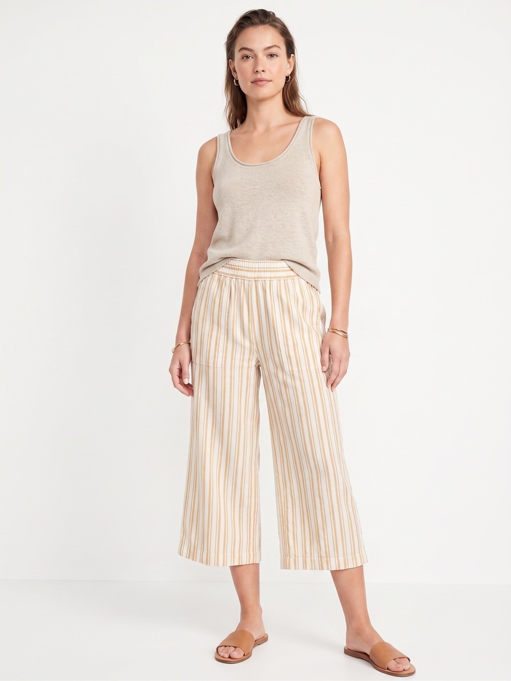 Anthropologie Cloth & Stone Linen Blend Wide Leg Cropped Pull On Pant